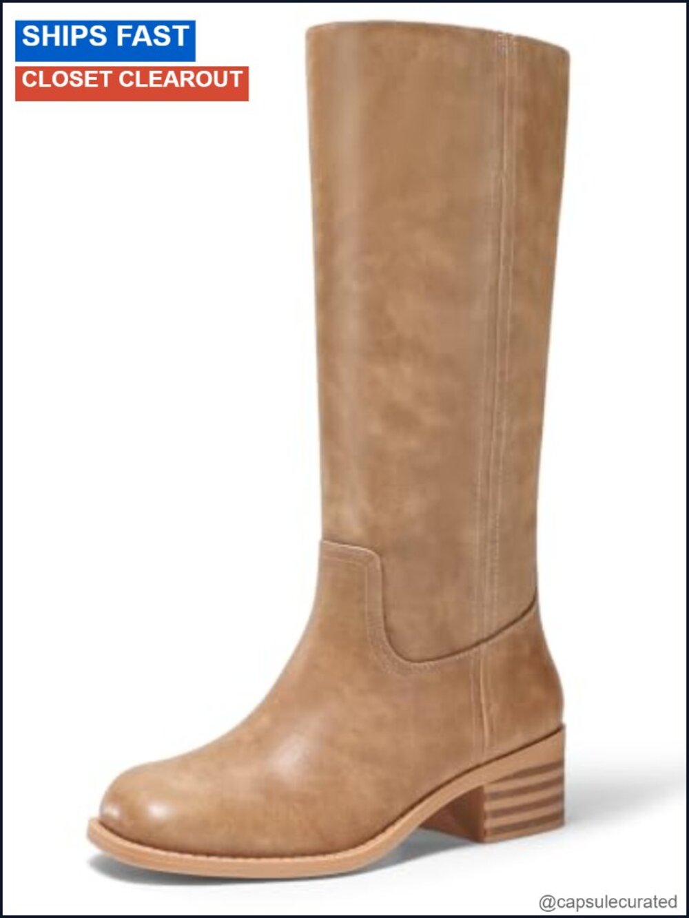 Women's Square Toe Knee High Chunky Heel Boots Faux Leather Pull-On